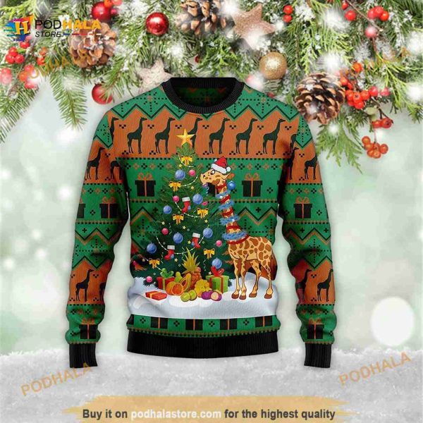 Christmas Tree Giraffe 3D Funny Ugly Sweater