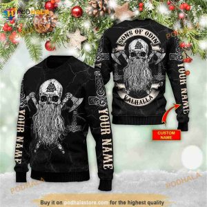 Christmas Viking Skull 3D Personalized Name Funny Ugly Sweater