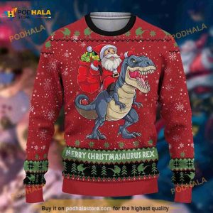 Christmasaurus Rex Santa Claus And T-rex Ugly Sweater, Unique Christmas Gift