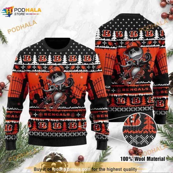 Cincinnati Bengals Jack Skellington Halloween Ugly Christmas Sweater