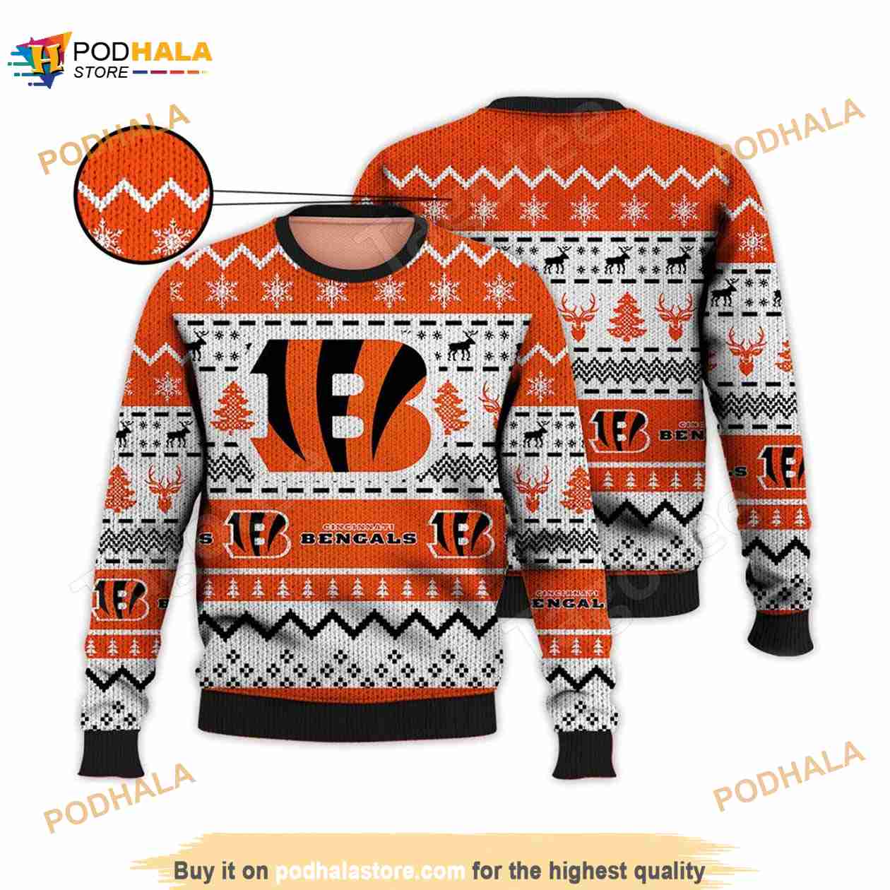 Cincinnati Bengals Christmas Reindeer Ugly Christmas Sweater