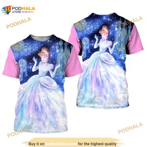 Cinderella Princess Bling Button Overalls Patterns Disney Outfits 3D Shirt