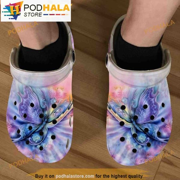 Colorful Beautiful Blue Butterfly Clogband 3D Crocs, Funny Crocs