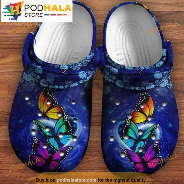Colorful Butterfly Magic Night Clogband 3D Crocs Clog Shoes, Funny Crocs