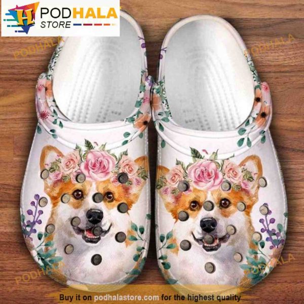 Corgi Dog With Flower Art 3d Birthday Clogband 3D Crocs, Funny Crocs