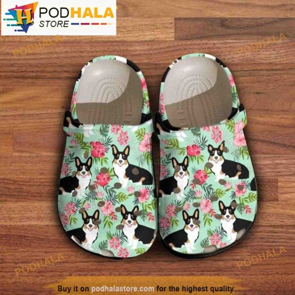 Corgi Hibiscuss Dog Clogband 3D Crocs, Funny Crocs