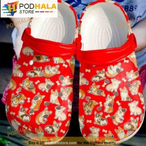 Corgi Puppies Red Pattern Dog Clogband 3D Crocs, Funny Crocs
