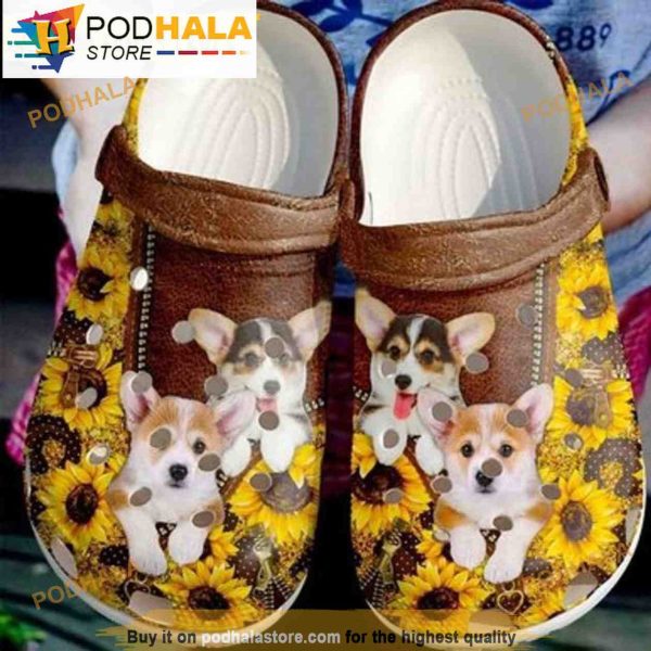 Corgi Sunflower Dog Clogband 3D Crocs, Funny Crocs