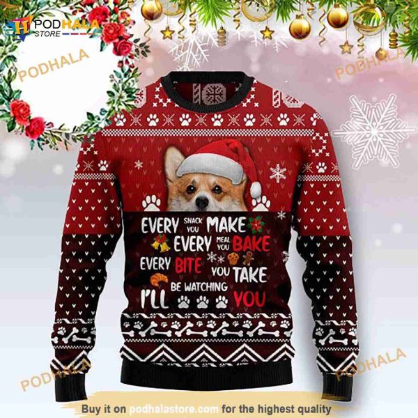 Corgi With Santa Hat Funny Ugly Christmas Sweater 2023