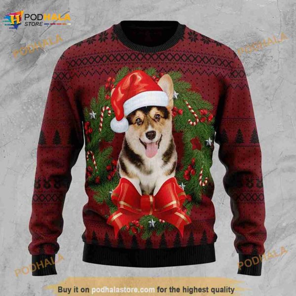 Corgi Wreath Santa Claus Christmas Ugly Sweater