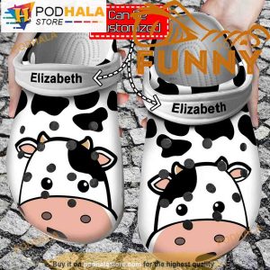 Cow Face Print Custom Clogband 3D Crocs With Name, Funny Crocs