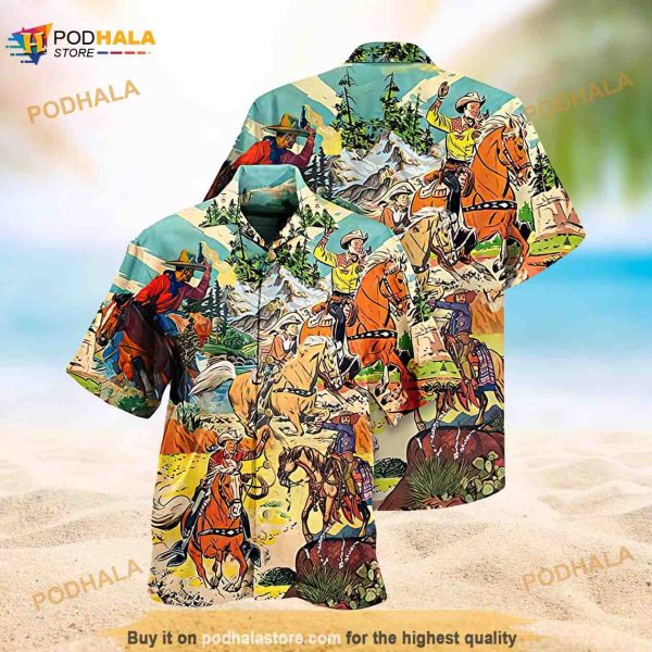 Cowboy Real Man Ride Horses Funny Hawaiian Shirt, Colorful Tropical Hawaii Shirt