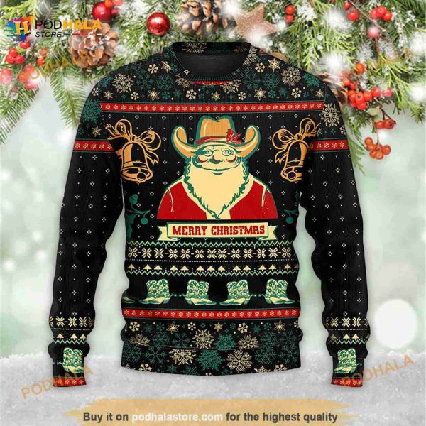 Cowboy Santa Christmas Old Man 3D Ugly Christmas Zip 3D Sweater