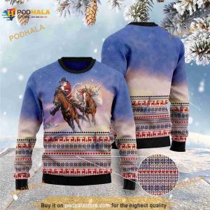 Cowboy Santa Claus Riding Horse Ugly Sweater For Christmas