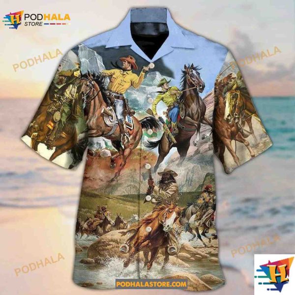 Cowboy Shootin Riding Horse Desert Hawaiian Shirt, Gifts For Horse Lovers
