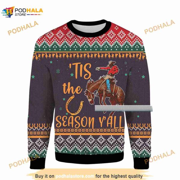 Cowboy Tis The Season Y’all Ugly Christmas Sweater