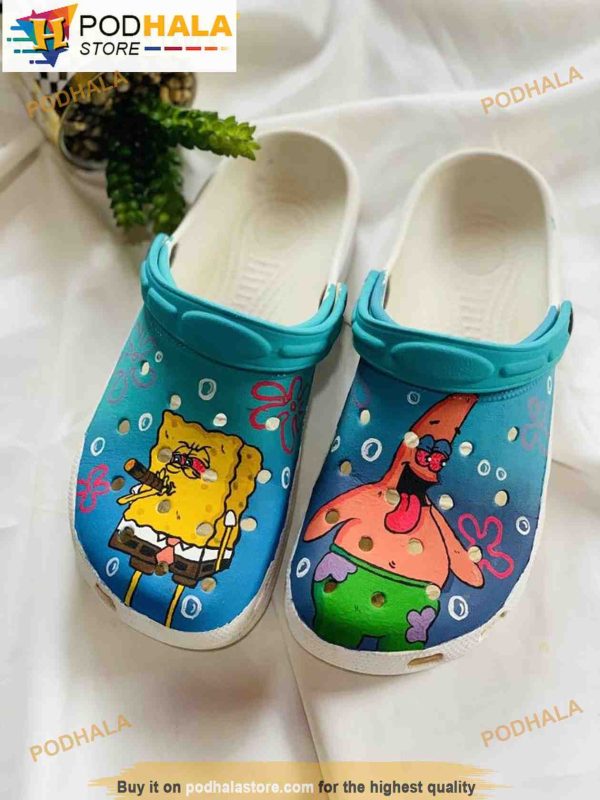 Crazy Patrick Star And Spongebob Clogband 3D Crocs, Funny Crocs