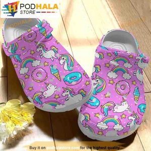 Cream Rainbow Donut Unicorn Clogband 3D Crocs, Funny Crocs