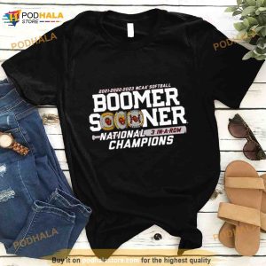 Crimson Oklahoma Sooners Three Peat Ncaa Softball National Champions Shirt 2
