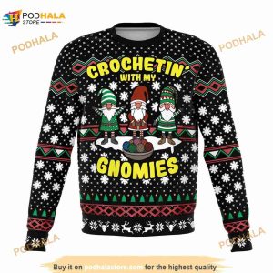 Crochetin With My Gnomies Unisex Ugly Christmas 3D Sweater