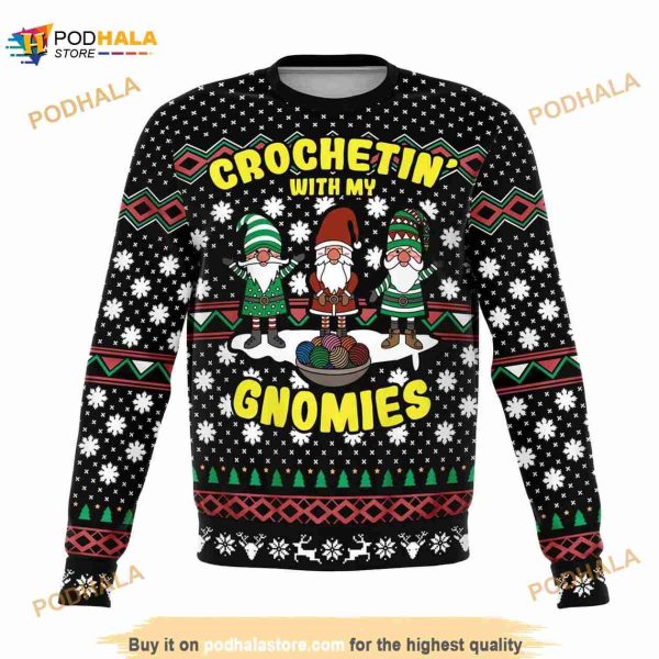 Crochetin With My Gnomies Unisex Ugly Christmas 3D Sweater