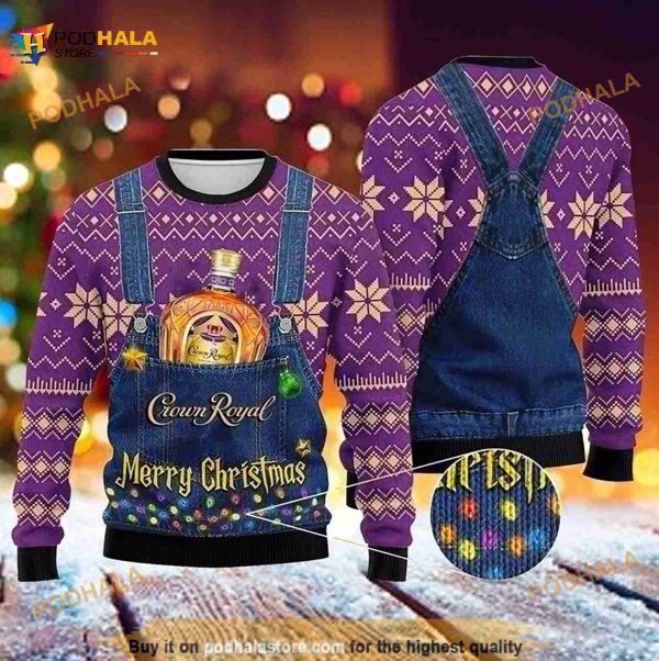 Crown Royal Canadian Whisky Ugly Knitted Christmas 3D Sweater