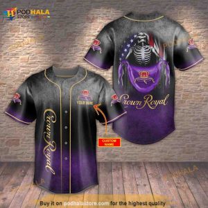 Crown Royal Usa Flag Skull All Over Print 3D Unisex 3D Baseball Jersey - Ombre Purple Black