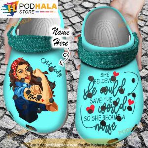 Custom Blue Nurse Clogband 3D Crocs Slippers