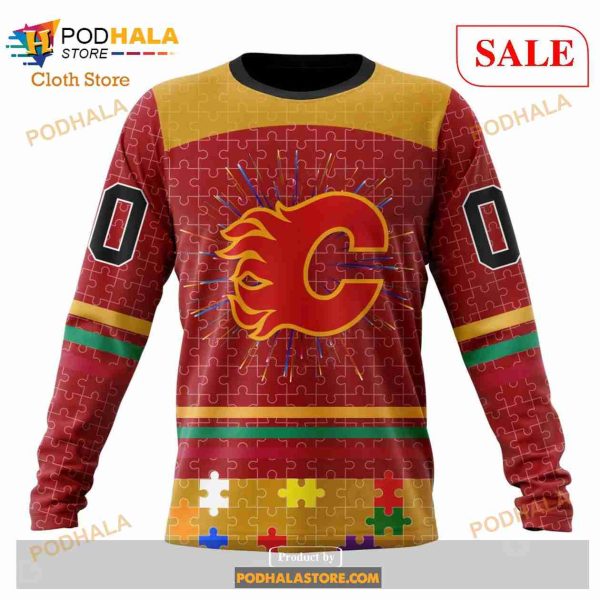 Custom Calgary Flames Fearless Aganst Autism Sweatshirt NHL Hoodie 3D
