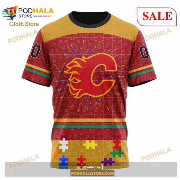 Custom Calgary Flames Fearless Aganst Autism Sweatshirt NHL Hoodie 3D