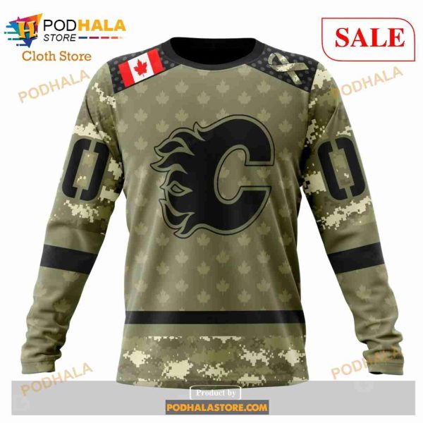 Custom Calgary Flames Special Camo Military Appreciation Sweatshirt NHL Hoodie 3D