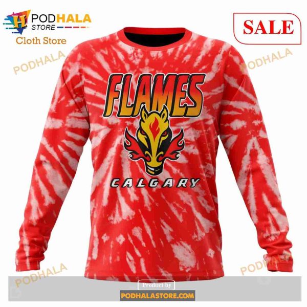 Custom Calgary Flames Special Retro Vintage Tie Dye Sweatshirt NHL Hoodie 3D