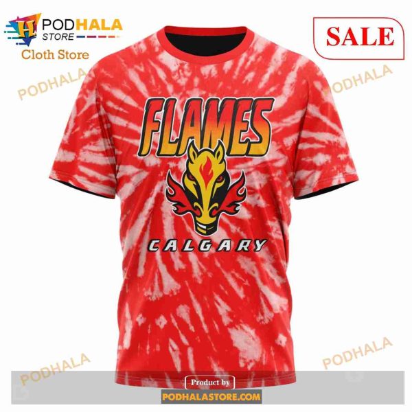 Custom Calgary Flames Special Retro Vintage Tie Dye Sweatshirt NHL Hoodie 3D