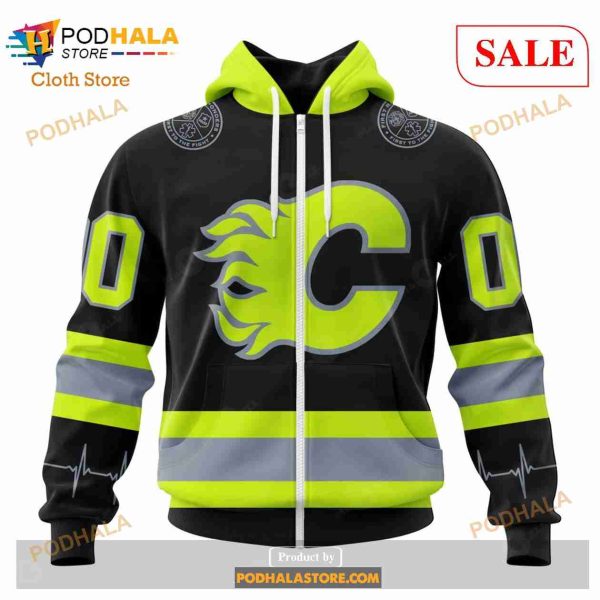 Custom Calgary Flames Unisex FireFighter Uniforms Color Sweatshirt NHL Hoodie 3D