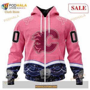 Custom Calgary Flames Unisex For Hockey Fights Cancer Sweatshirt Nhl Hoodie 3d 2