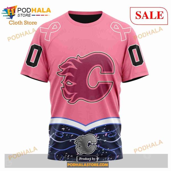 Custom Calgary Flames Unisex For Hockey Fights Cancer Sweatshirt NHL Hoodie 3D