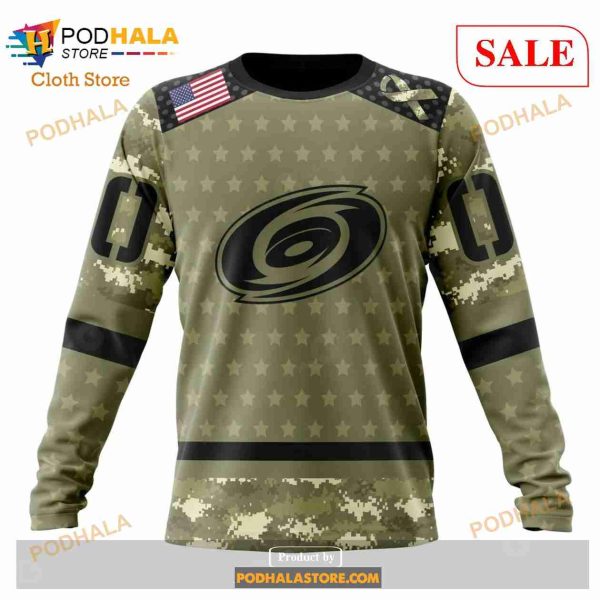 Custom Carolina Hurricanes Camo Military Appreciation Sweatshirt NHL Hoodie 3D