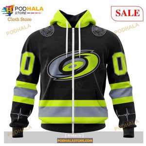 Custom Carolina Hurricanes Unisex With Firefighter Uniforms NHL Hoodie 3D 2