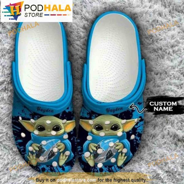 Custom Carolina Panthers Baby Yoda Clogband 3D Crocs