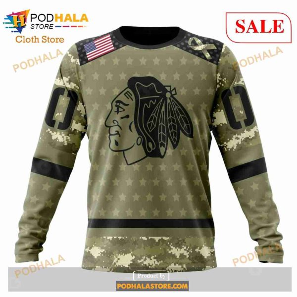 Custom Chicago Blackhawks Camo Military Appreciation Sweatshirt NHL Hoodie 3D