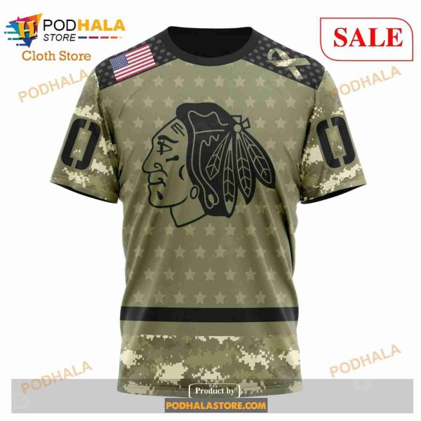 Custom Chicago Blackhawks Camo Military Appreciation Sweatshirt NHL Hoodie 3D