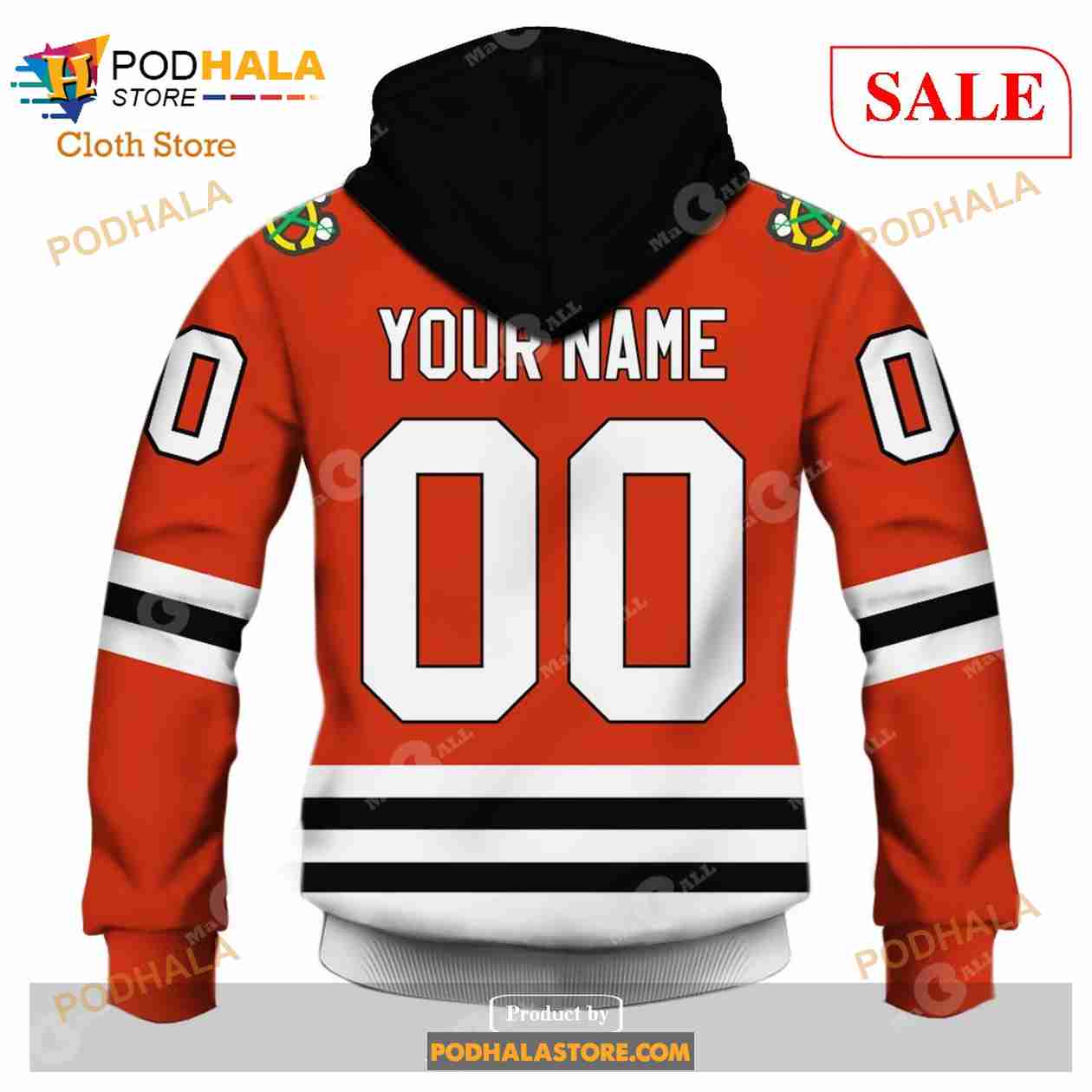 NHL Chicago Blackhawks Custom Name Number Skull Pullover Hoodie