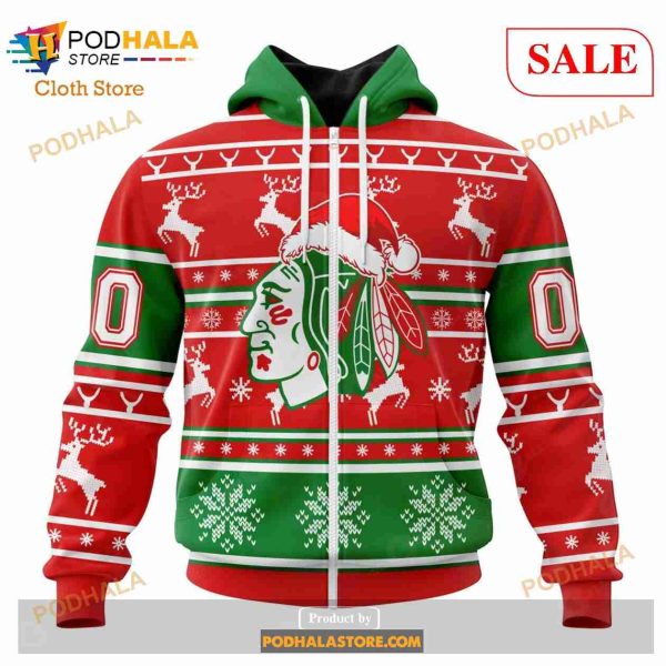 Custom Chicago BlackHawks Unisex Christmas 3D Shirt Sweatshirt NHL Hoodie 3D