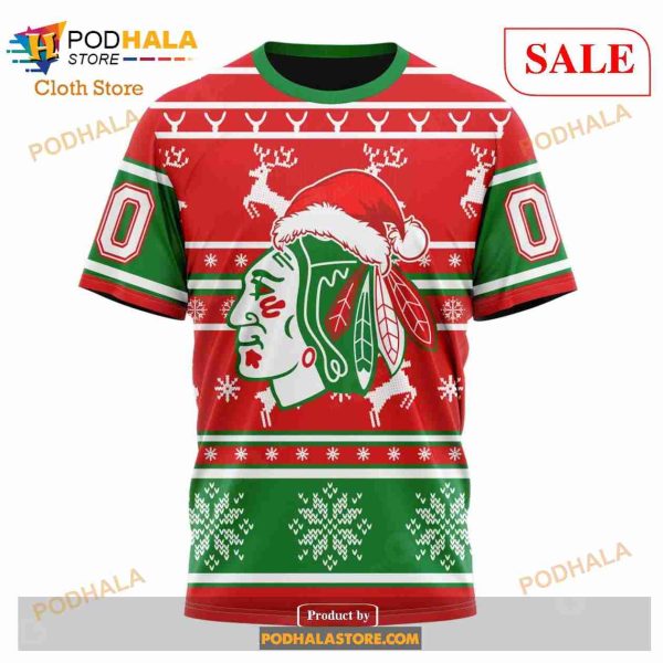 Custom Chicago BlackHawks Unisex Christmas 3D Shirt Sweatshirt NHL Hoodie 3D