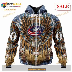 Custom Columbus Blue Jackets Native Costume Design Sweatshirt Nhl Hoodie 3d 2