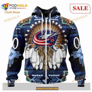 Custom Columbus Blue Jackets Native Costume Sweatshirt Nhl Hoodie 3d 2