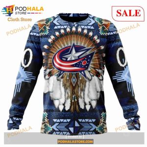 Custom Columbus Blue Jackets Native Costume Sweatshirt Nhl Hoodie 3d 4