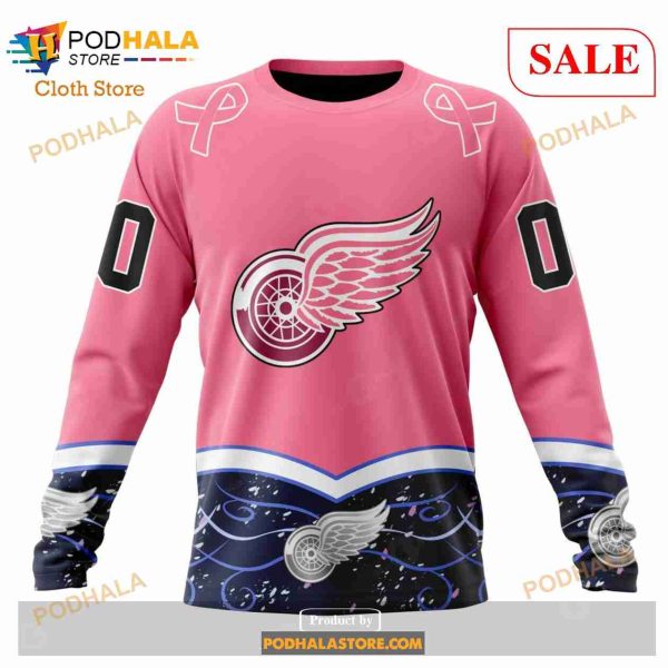 Custom Detroit Red Wings Fights Cancer Sweatshirt NHL Hoodie 3D