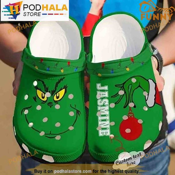 Custom Green Grinch Face Christmas Clogband 3D Crocs