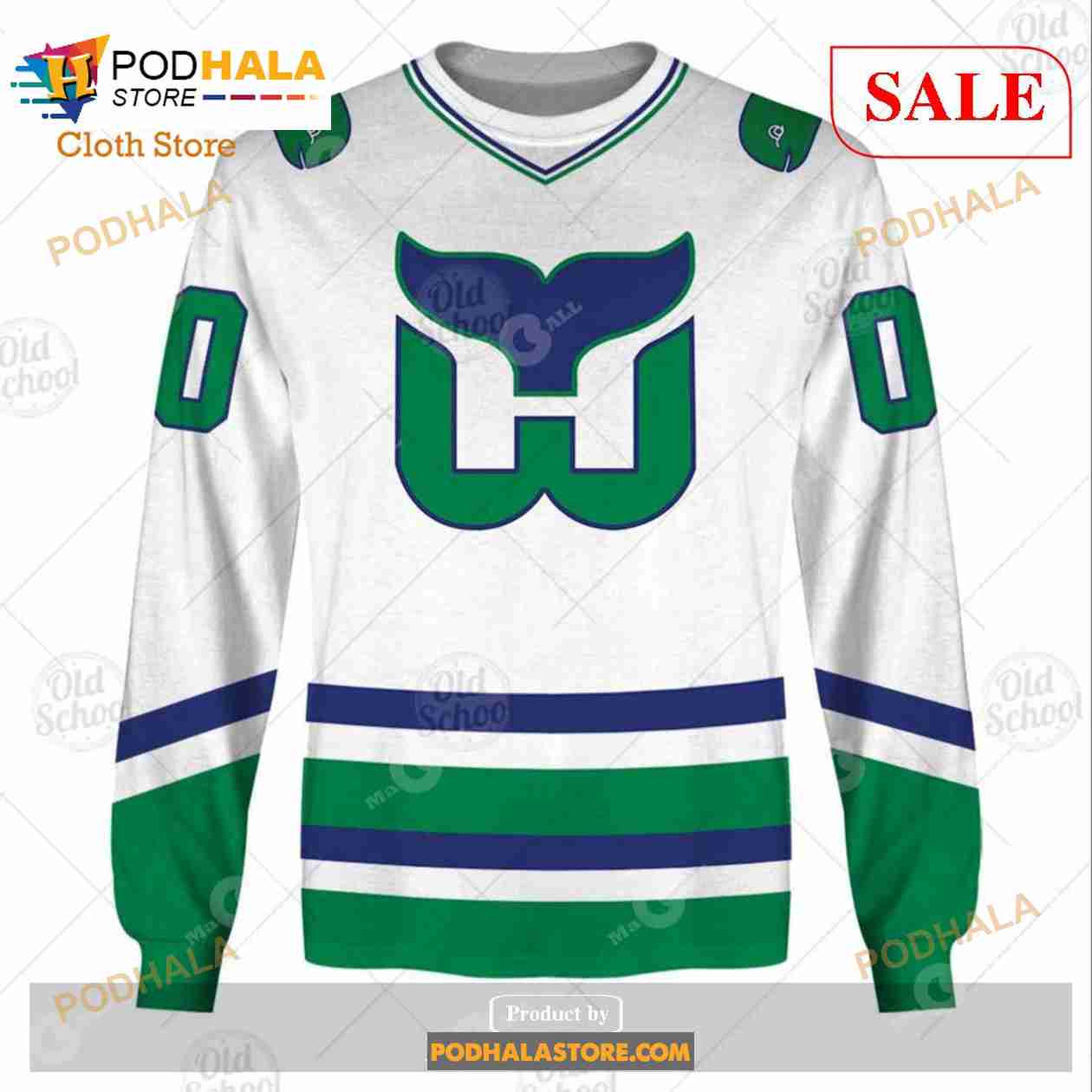 Hartford Whalers NHL Retro Hockey Hooded Sweatshirt Old Time 